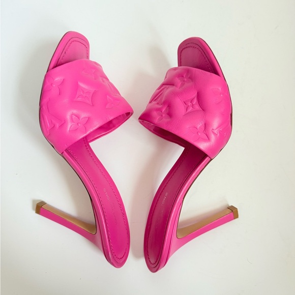 Louis Vuitton Pink Leather Revival LV Monogram Heels mules EU 38 - Picture 8 of 9
